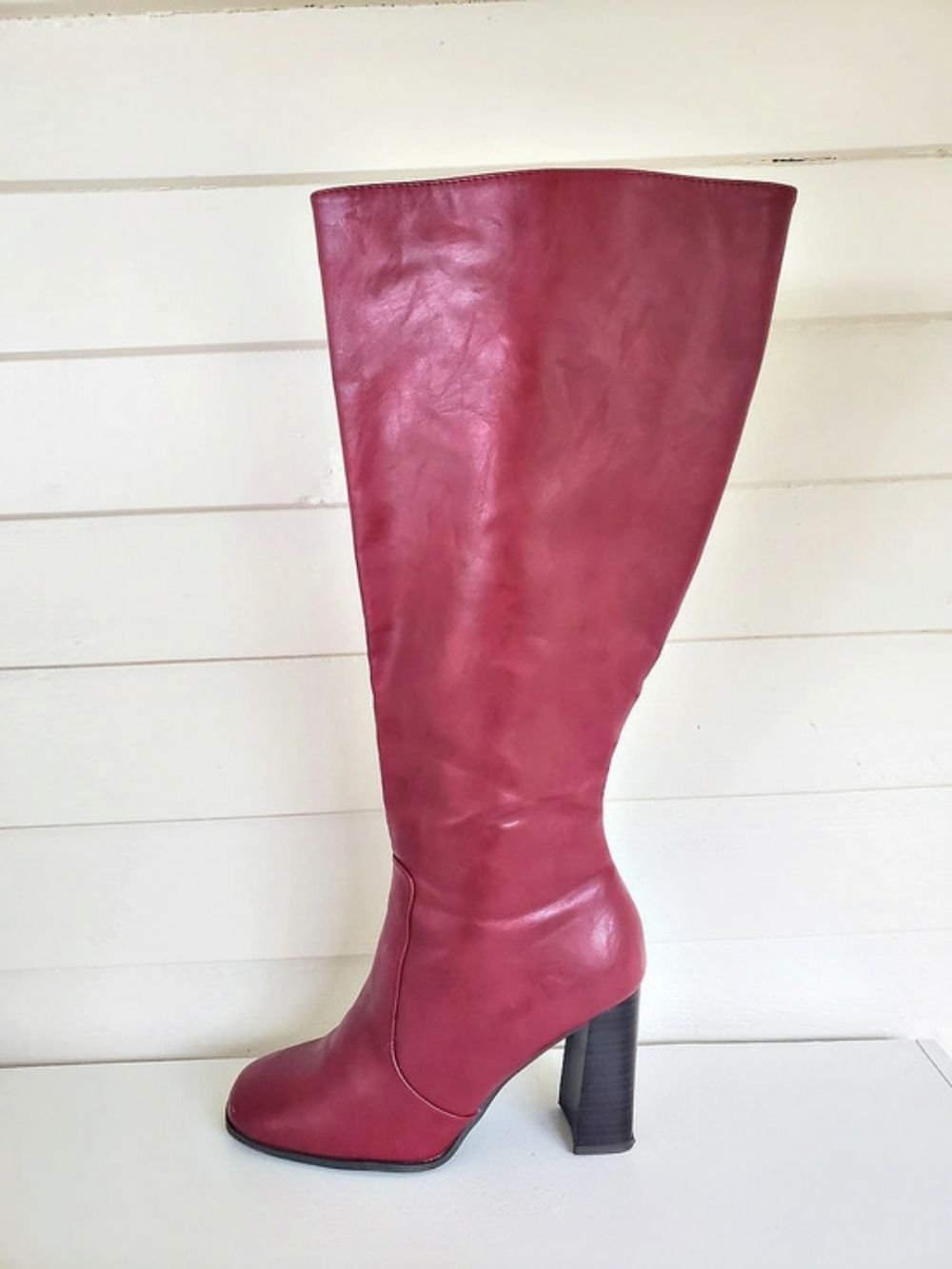 Journee Collection Red Faux Leather Knee High Extra Wide Calf Boots Size 7